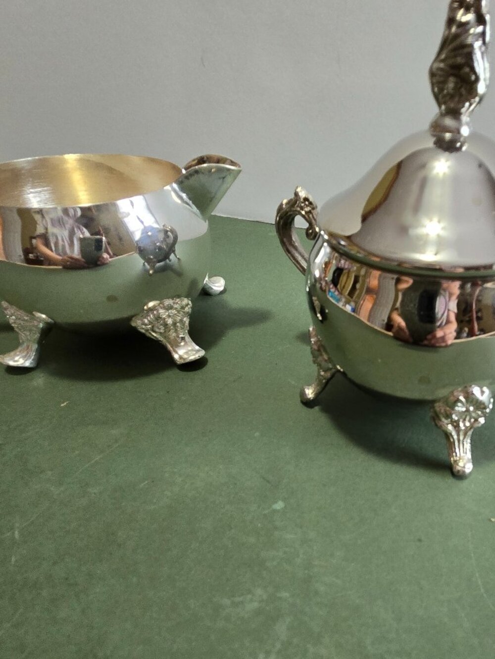Vintage Silver Plate Sugar Bowl with Lid & Creamer